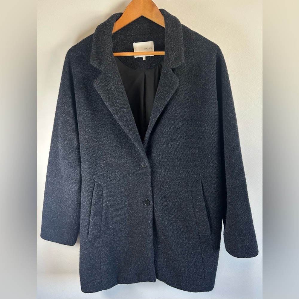 Oak + Fort Women’s Pea Coat Dark Gray Wool Blend Button-Down Size M